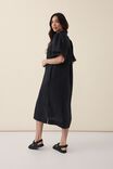Puff Sleeve Midi Shirt Dress, BLACK LINEN - alternate image 4
