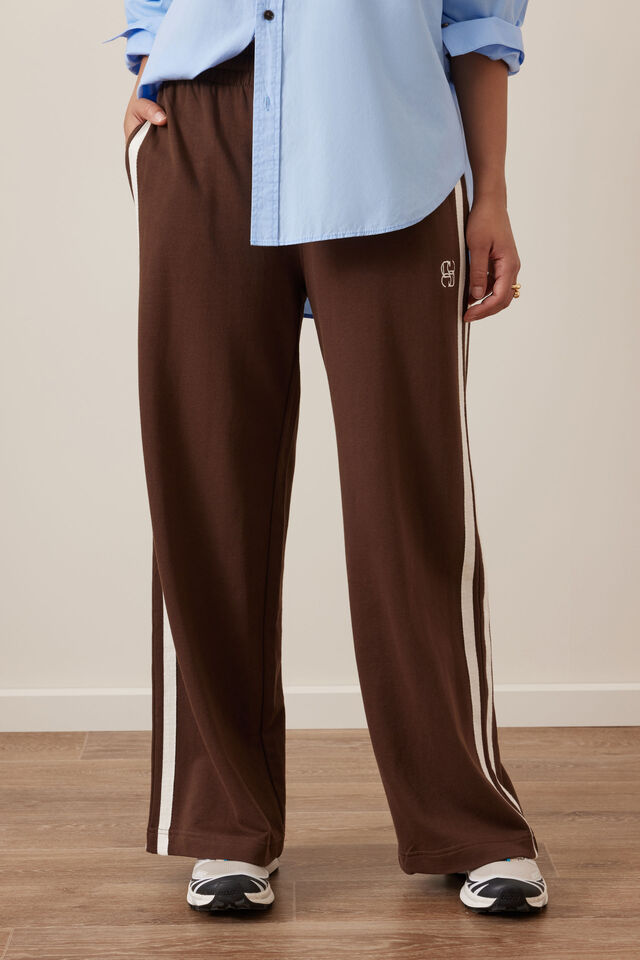 Gigi Wide Leg Terry Trackpant, CHOCOLATE SIDE STRIPE