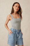 Contour Rib Square Neck Tank, GREY MARLE - alternate image 1