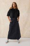 Flared Denim Midi Skirt, WASHED BLACK RESCUED DENIM - alternate image 1