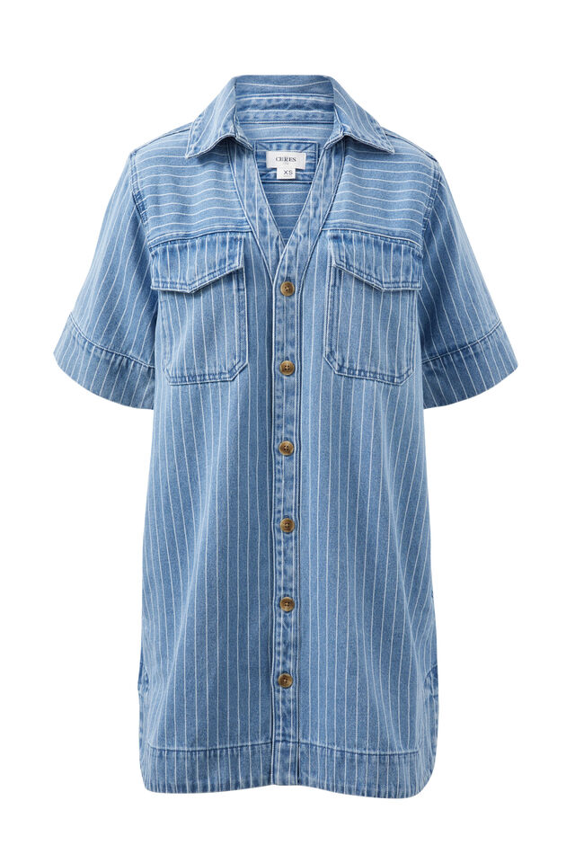 Sammy Relaxed Shirt Dress, INDIGO STRIPE