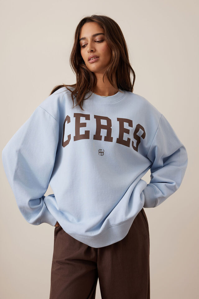 Isla Oversized Slouchy Crew, CHALK BLUE HERITAGE LOGO