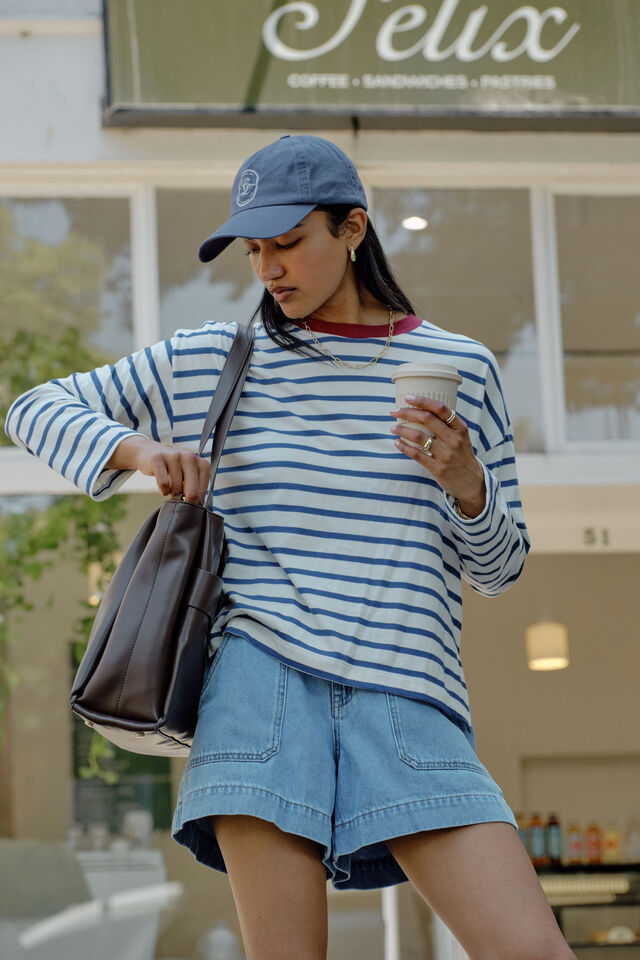 Scout Slouchy Long Sleeve  Tee, MILK PRUSSIAN BLUE STRIPE