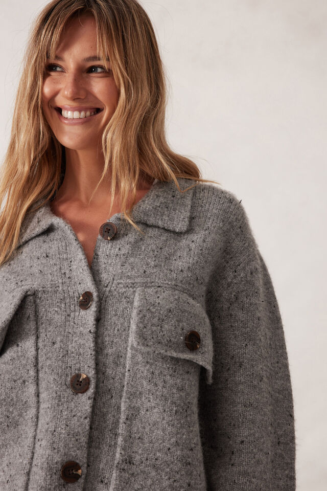 Knit Bomber Cardi, MID GREY NEP