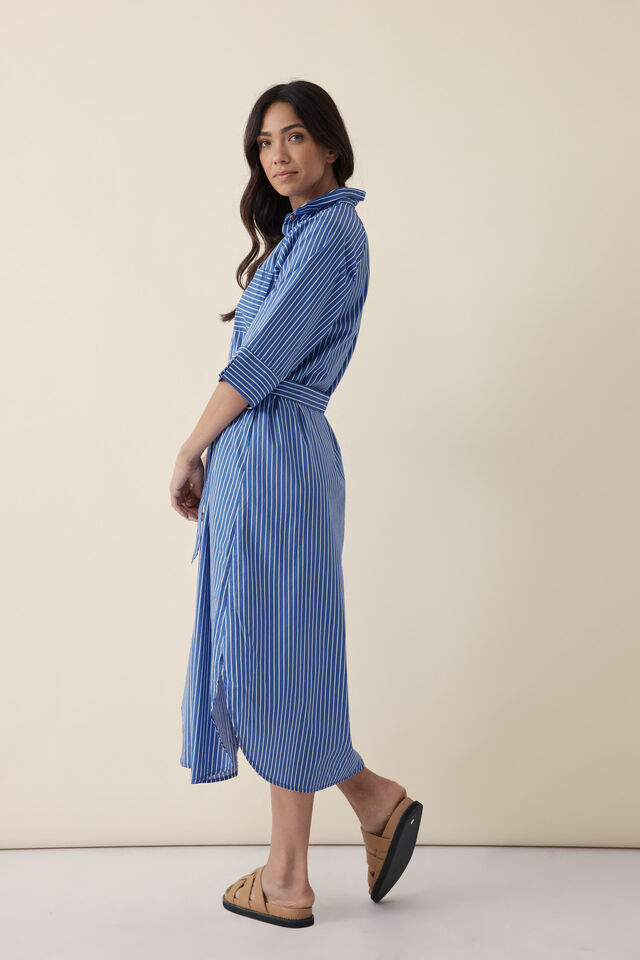 Classic Shirt Dress Jf, CLASSIC BLUE PRINTED STRIPE ORGANIC COTTON