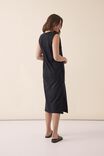 Shoulder Pad Midi Dress In Organic Cotton, BLACK - alternate image 3