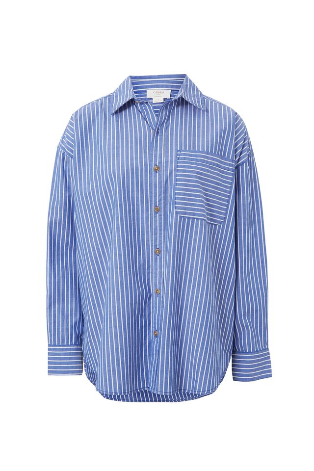 Oversized Poplin Shirt, CLASSIC BLUE STRIPE ORGANIC COTTON