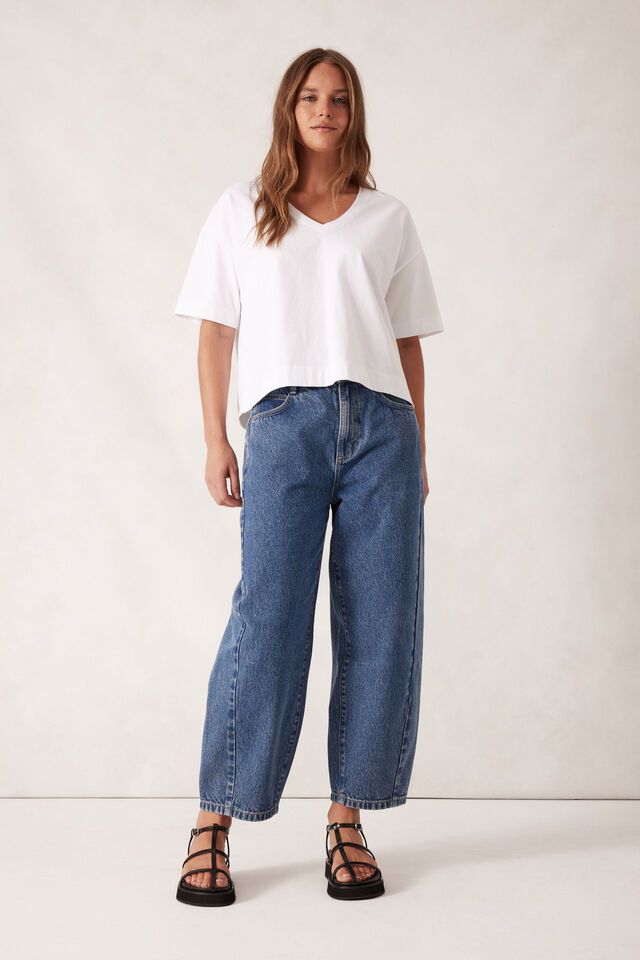 Boxy V Neck Tee, WHITE
