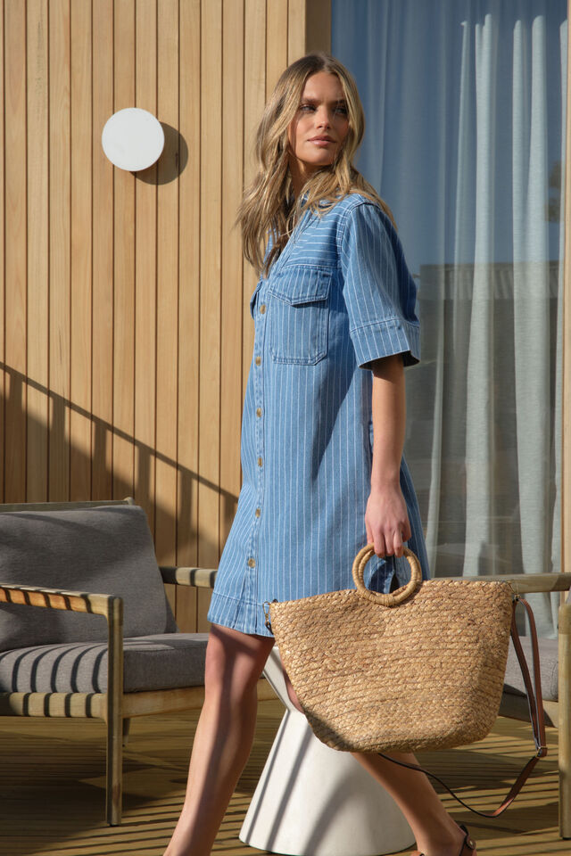 Sammy Relaxed Shirt Dress, INDIGO STRIPE