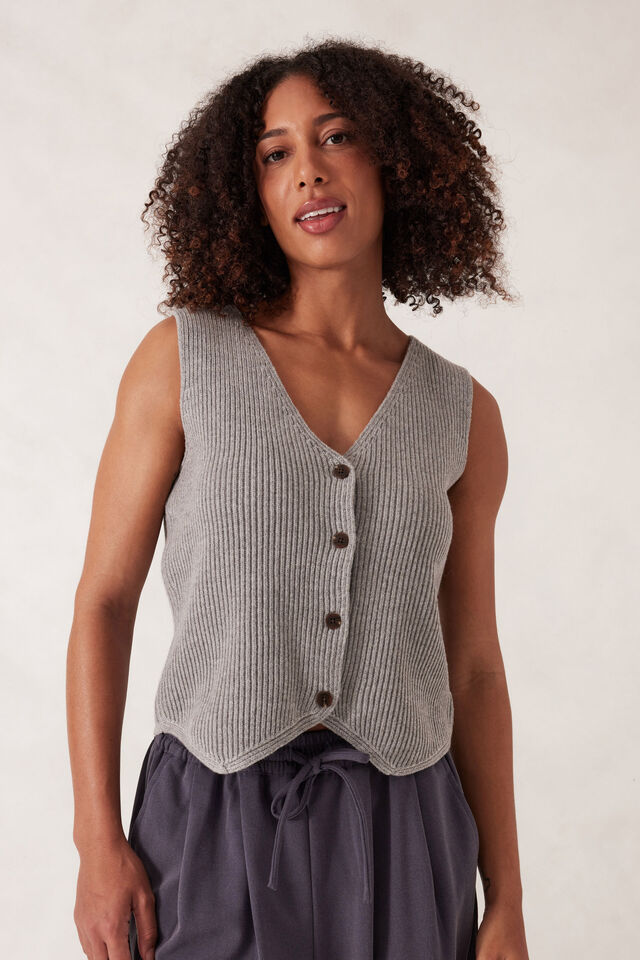 Rib Knit Vest, GREY MARLE
