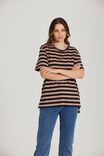 Organic Oversized Step Hem Tee, BLACK/MOCHA MID STRIPE - alternate image 2