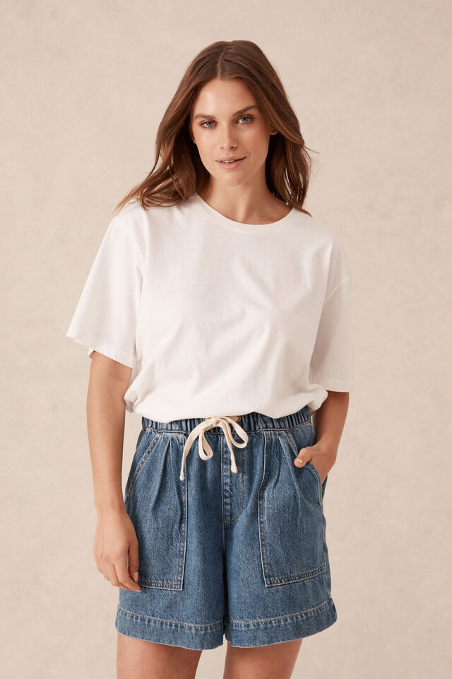 Slouchy Split Hem Tee, VANILLA