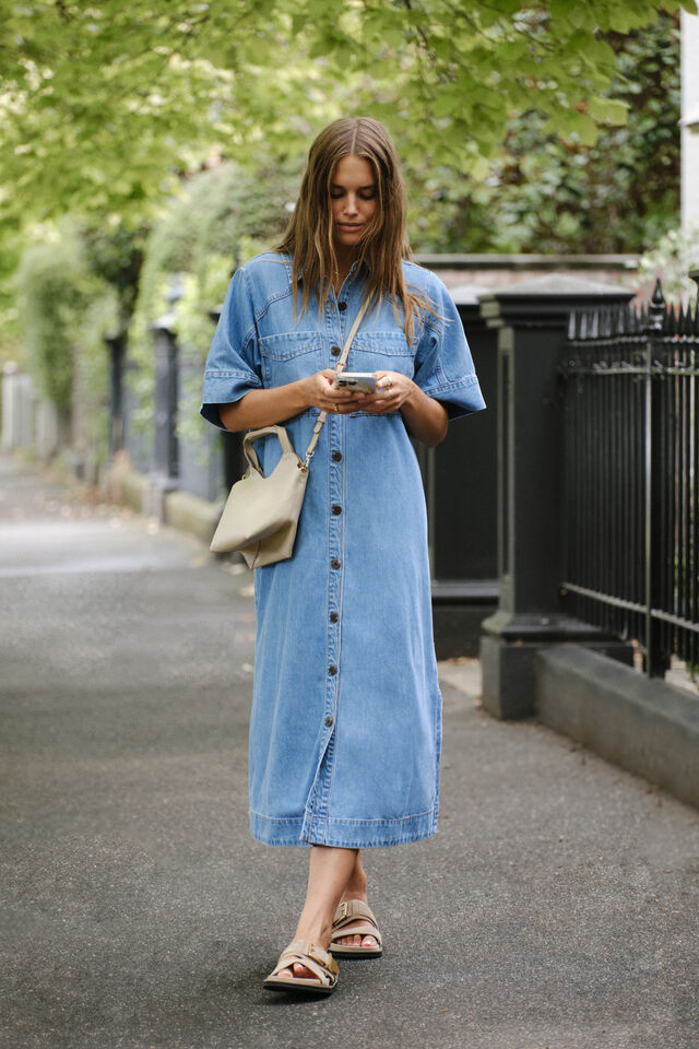 Ava Short Sleeve Midi Dress, VINTAGE BLUE