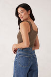 Zaeli Contour Rib Square Neck Tank, SOFT OLIVE - alternate image 3