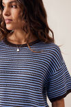 Nina Boxy Knit Tee, BRUNETTE SKY BLUE STRIPE - example image 5
