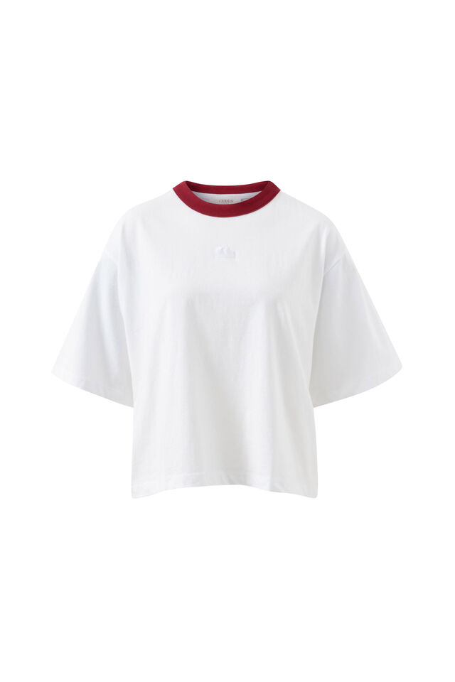 Phoebe Premium Tee, WHITE/BURGUNDY
