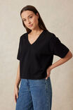 Boxy V Neck Tee, BLACK - alternate image 1