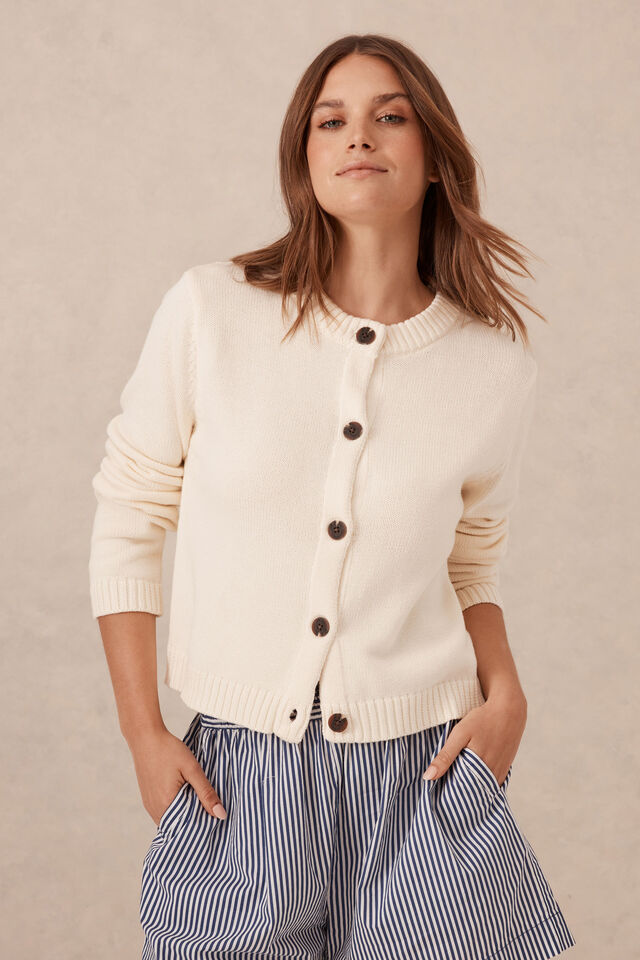 Nelly Long Sleeve Knit Cardi, EGGSHELL