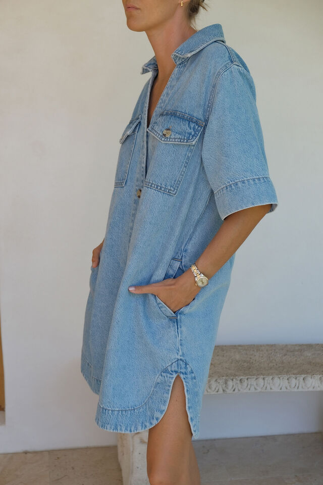 Boxy Shirt Dress, VINTAGE BLUE DENIM