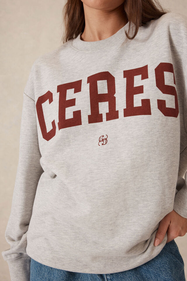 Oversized Slouchy Crew, GREY MARLE HERITAGE LOGO