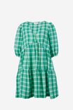 Check Smock Dress In Textured Organic Cotton, GREEN CHECK - alternate image 2