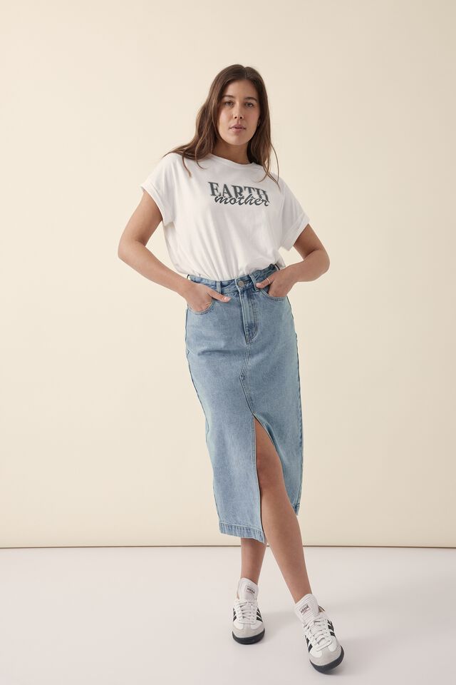 Roll Cuff Tee In Australian Cotton, VANILLA/EARTH MOTHER LEAD