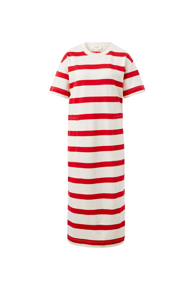Charlotte Midi Terry Dress, WHITE RED BOLD STRIPE