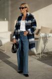 Relaxed Mid Length Coat In Wool Blend, OMBRE CHECK WHITE BLUE - alternate image 1