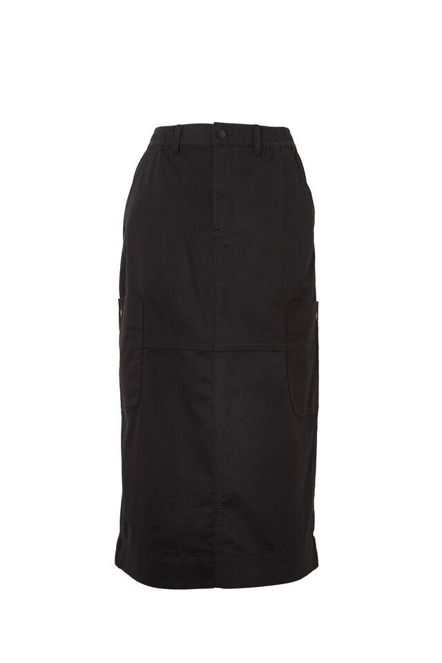 Utility Midi Skirt, BLACK RESCUED FABRIC