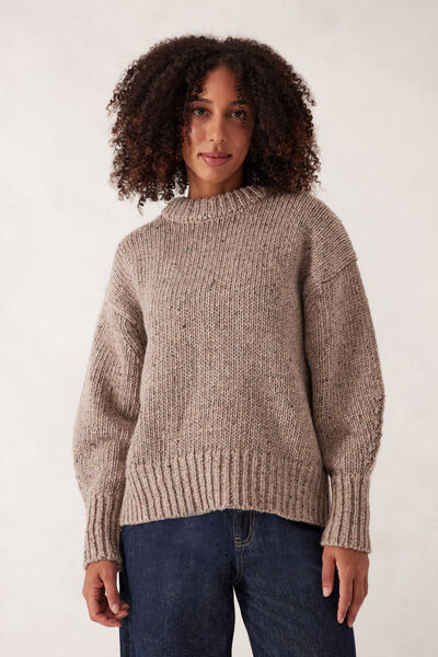 Lofty Knit Crew, TAUPE FLECK