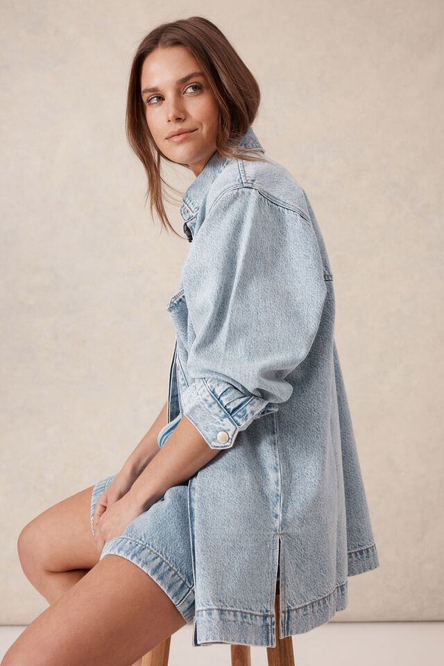 Goldie Longline Denim Shacket, VINTAGE BLUE