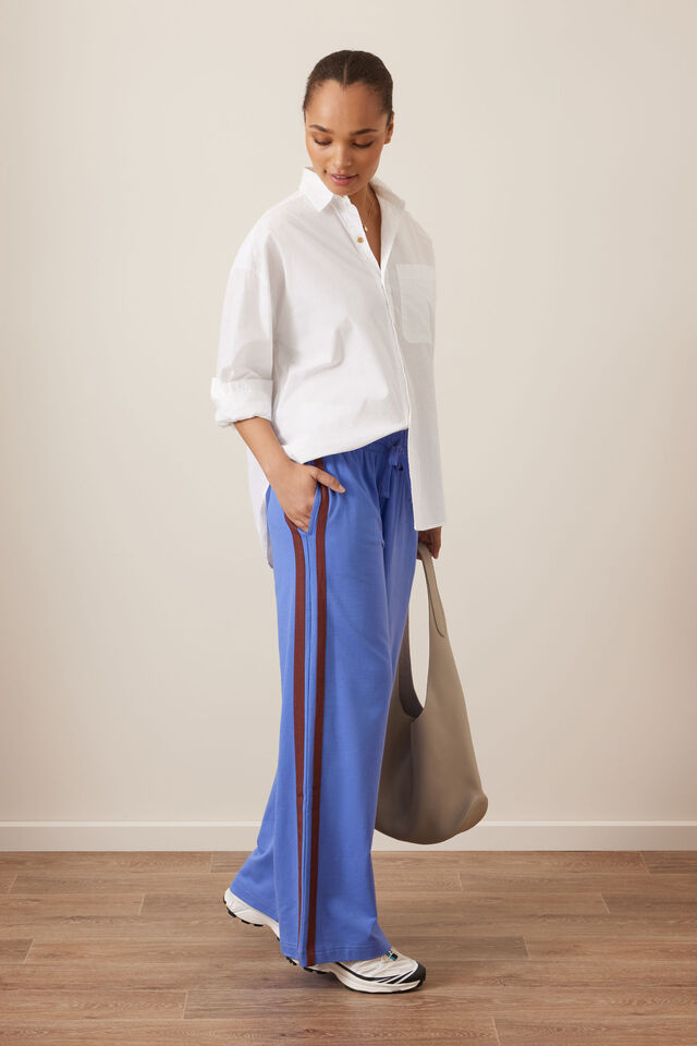 Gigi Wide Leg Terry Trackpant, VINTAGE BLUE MIXED SIDE STRIPE