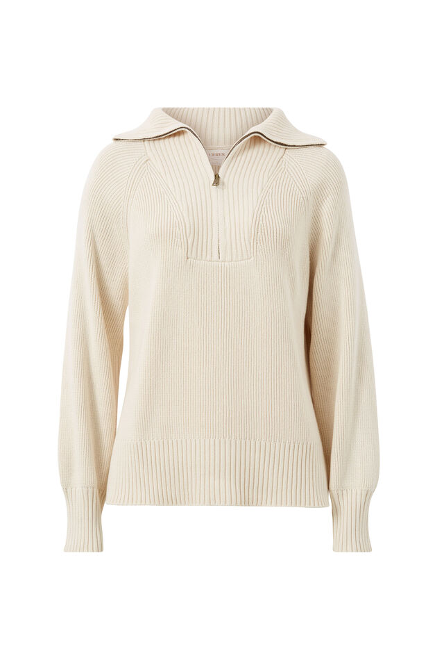 Slouchy Zip Knit, ECRU