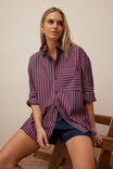 BURGUNDY WASHED NAVY STRIPE