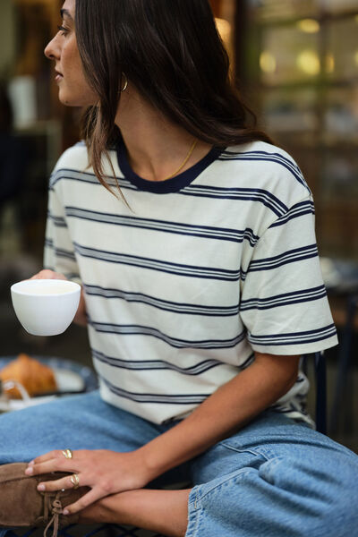 Stevie Slouchy Tee, MILK/HERITAGE NAVY STRIPE