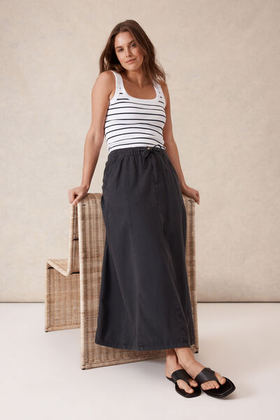 Panelled Maxi Skirt, WASHED BLACK