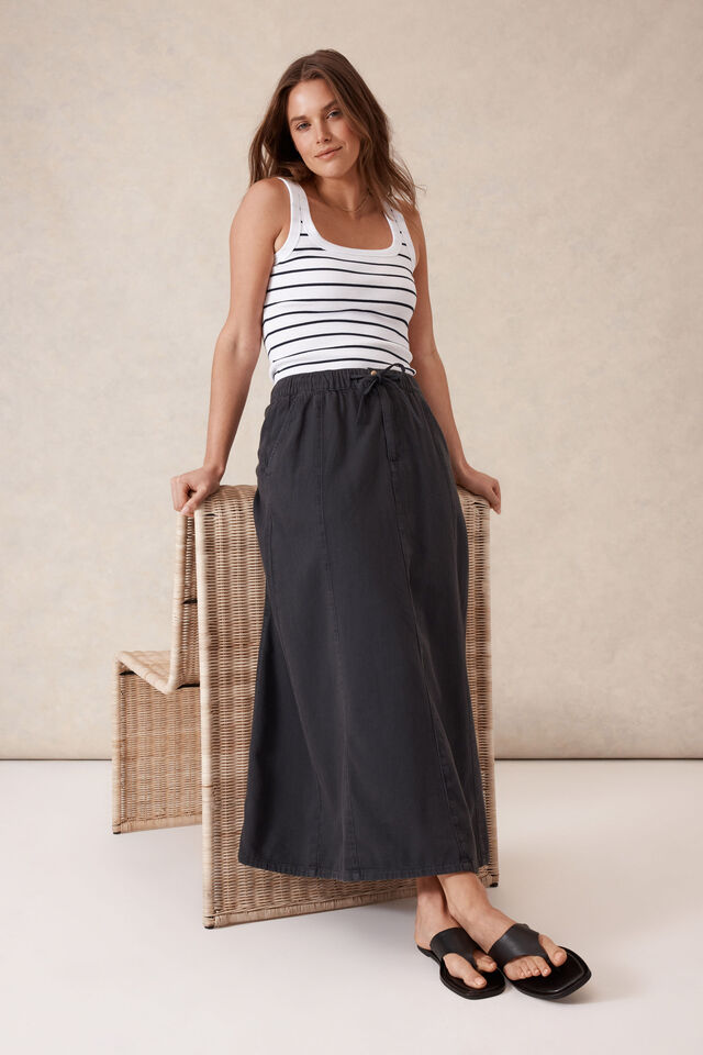 Panelled Maxi Skirt, WASHED BLACK