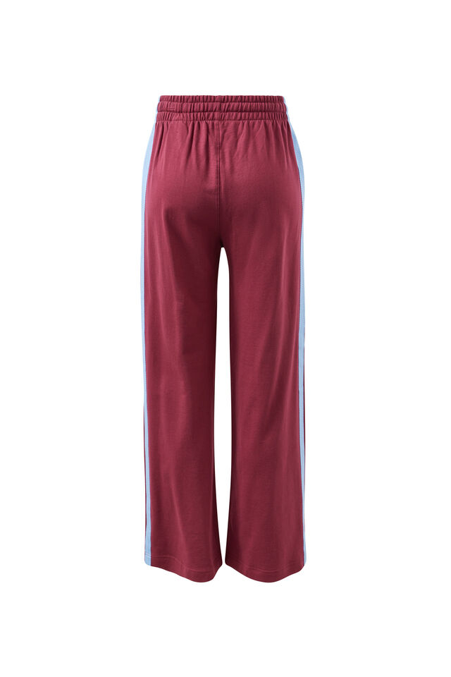 Gigi Wide Leg Terry Trackpant, WASHED BURGUNDY SKY BLUE SIDE STRIPE