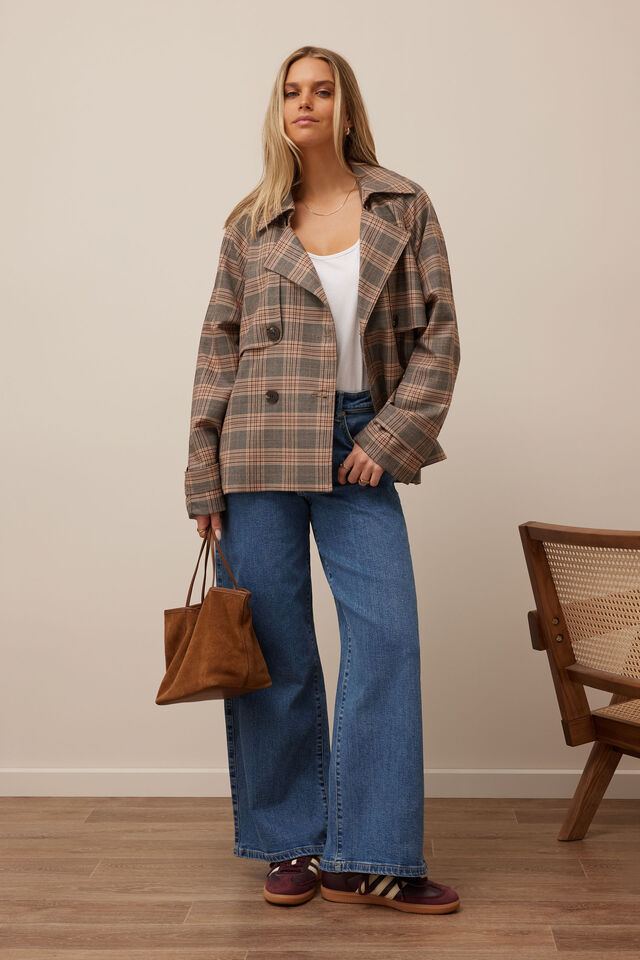 Lexi Short Trench, BROWN CHECK