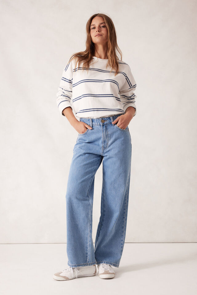 Slouchy Long Sleeve  Tee, VANILLA/MOONLIGHT DOUBLE STRIPE