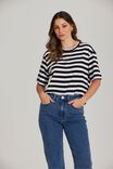 Organic Oversized Step Hem Tee, BLACK/WARM WHITE MID STRIPE - alternate image 1