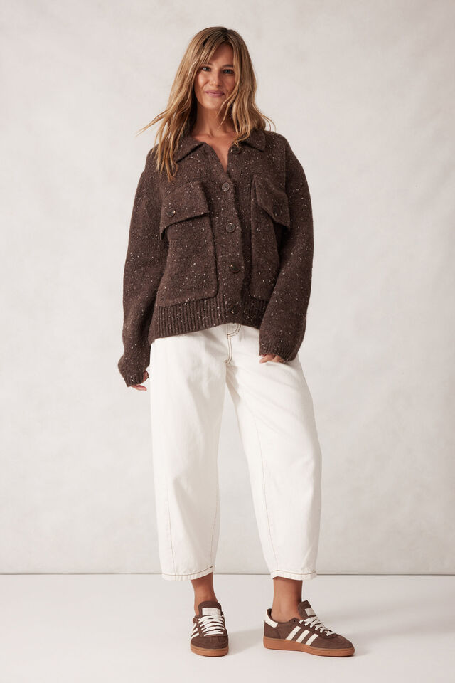 Knit Bomber Cardi, MUSHROOM NEP