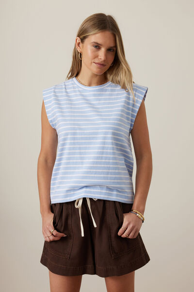 Esme Extended Shoulder Tee, CHINA BLUE/WHITE STRIPE