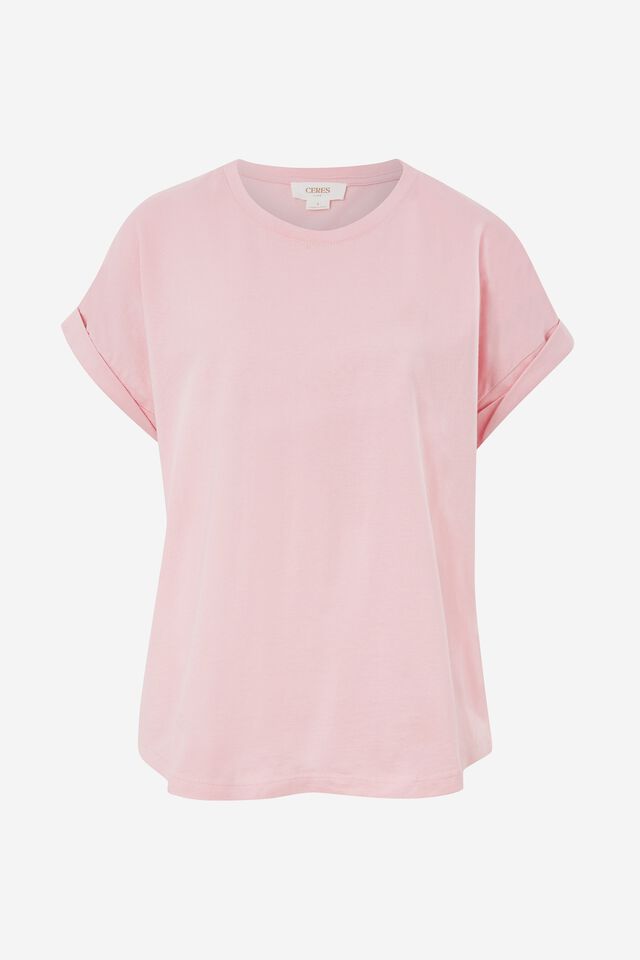 Roll Cuff Tee In Australian Cotton, MARSHMELLOW