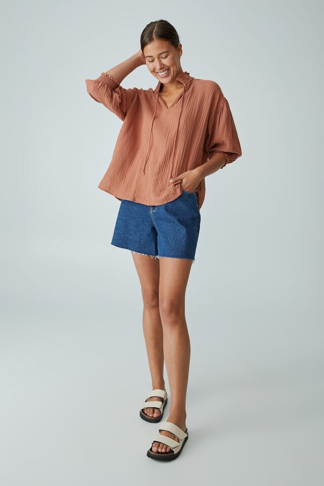 Double Cloth Tunic In Organic Cotton, BISCUIT