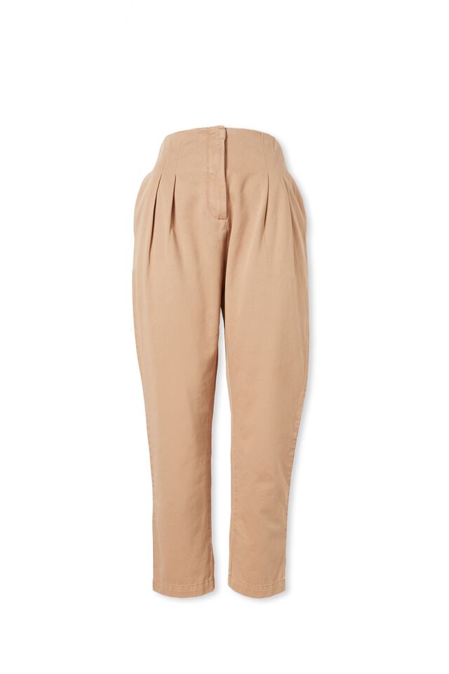 Flat Front Pant With Elastic Waist In Cotton, CAMELETTE