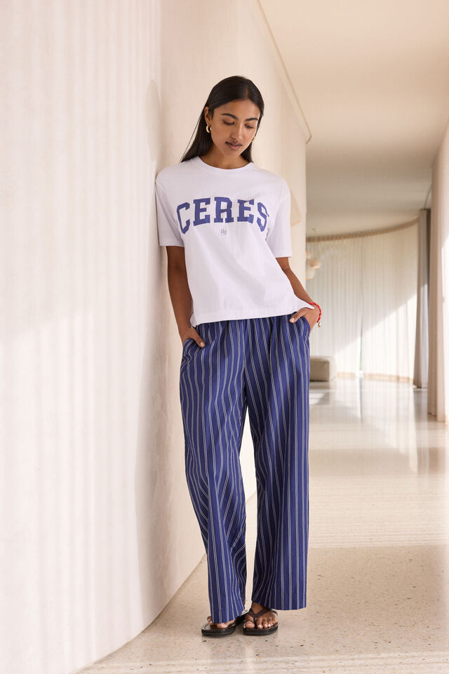 Stevie Slouchy Tee, WHITE/WASHED BLUE VARSITY
