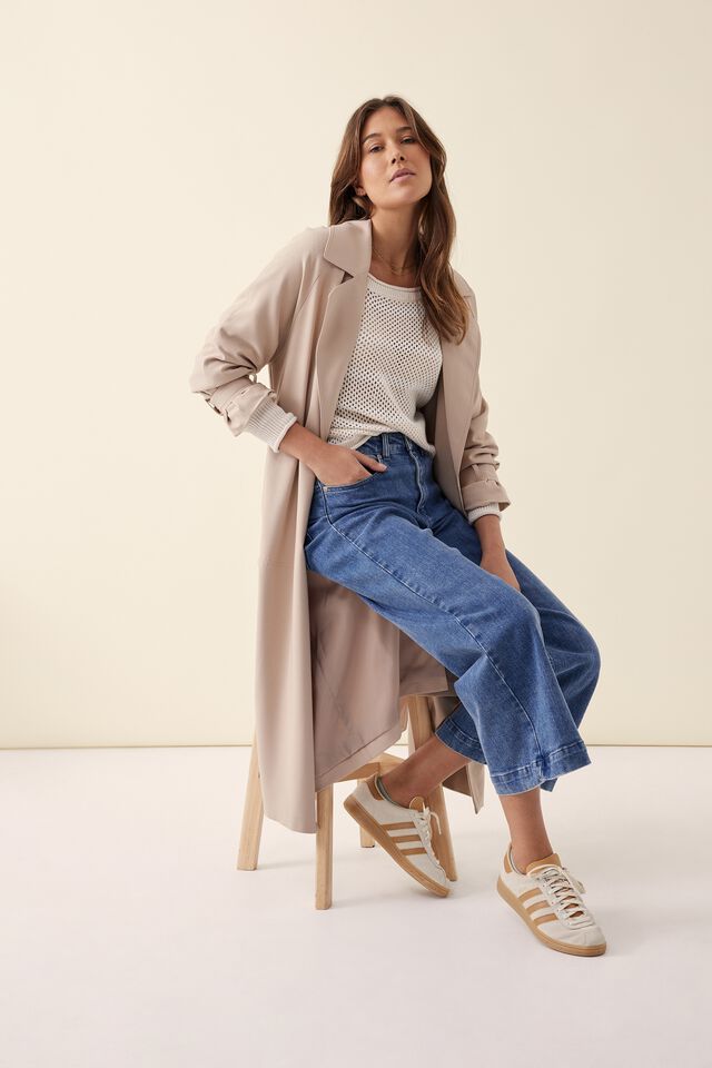 Mesh Knit Pullover In Organic Cotton, PARCHMENT AND WHITE