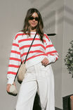 Cropped Slouchy Crew, WARM WHITE RED STRIPE - alternate image 1