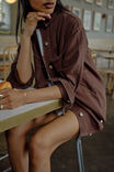 Bobbi Side Pocket Denim Shacket, CHOCOLATE - example image 4